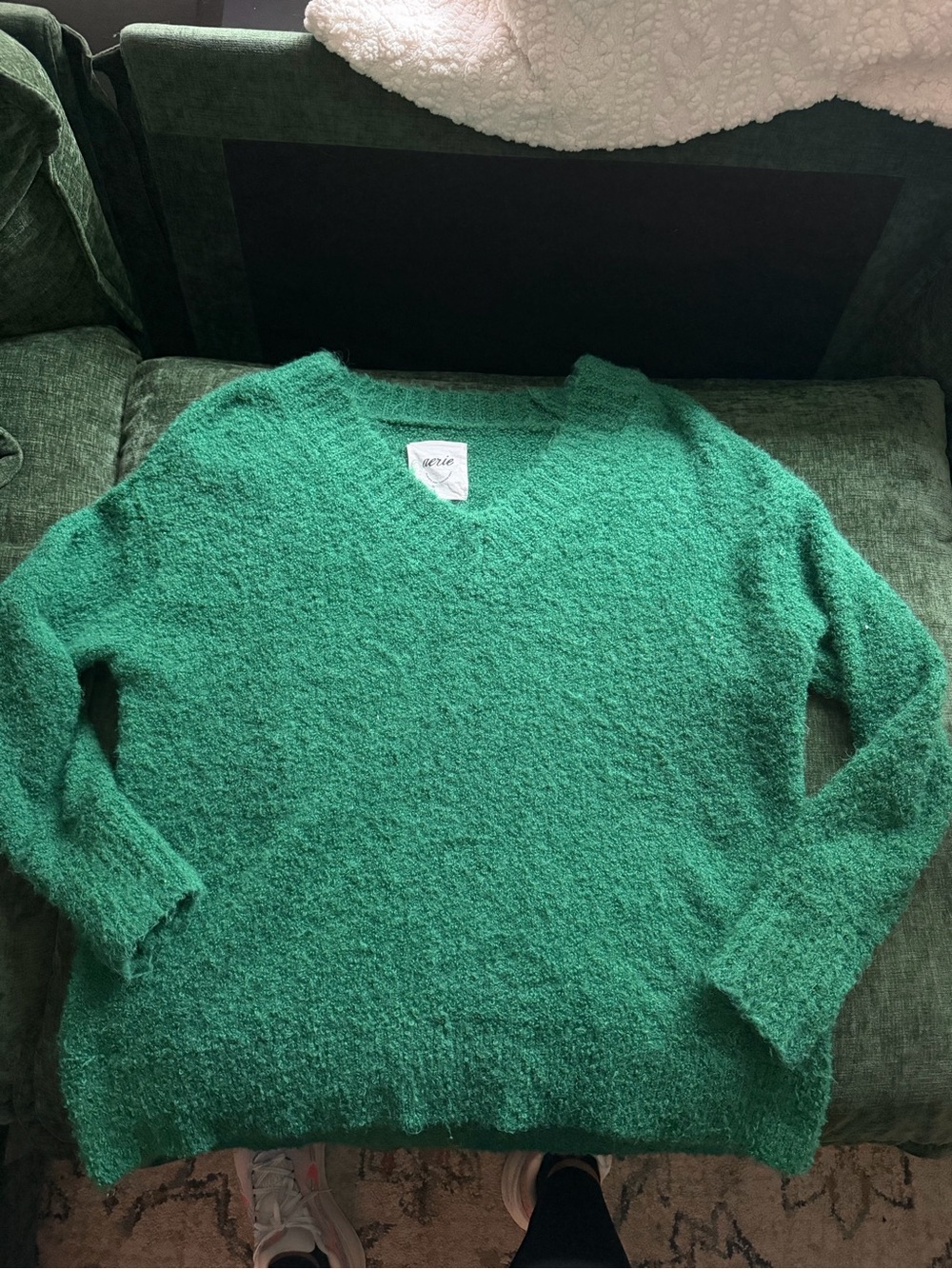 aerie Emerald Green V-Neck Fuzzy Sweater
